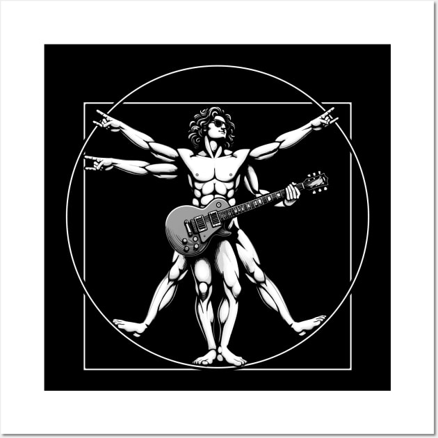 Retro Vitruvian Man Guitar Rock Music Concert Festival Novelty Funny Guitar Wall Art by KsuAnn